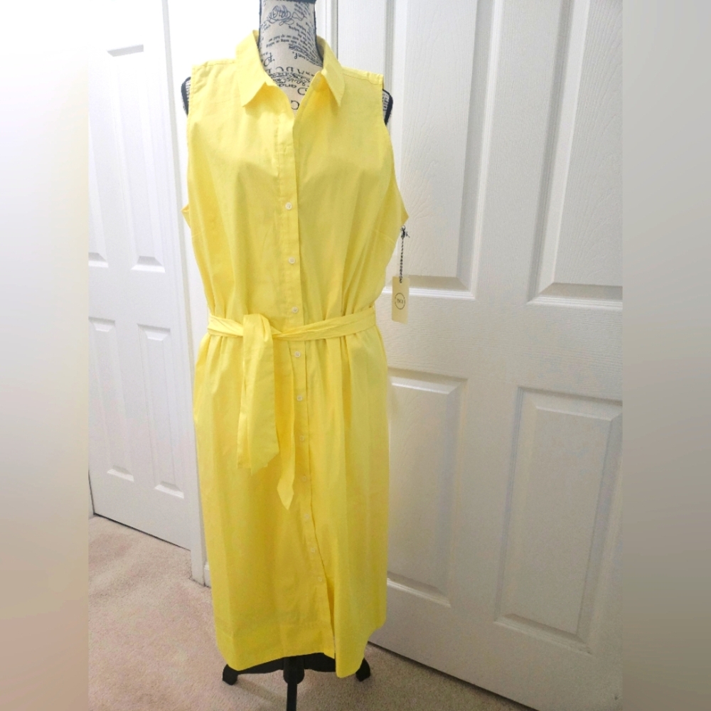 1901 Yellow Sleeveless Shirt Dress.